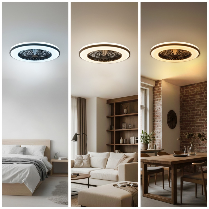Luminária de teto LED regulável com ventilador VENTELUX LED/48W/230V 3000/4000/6500K Ø 48,5 cm preta + comando remoto
