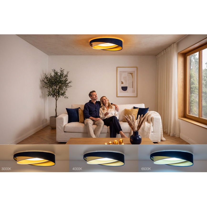 Luminária de teto LED regulável SMART GALAXY MODERN LED/24W/230V 3000–6500K Ø 55 cm azul/branco/dourado + comando remoto