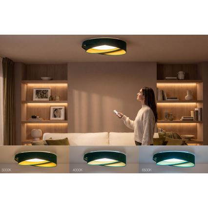 Luminária de teto LED regulável SMART GALAXY MODERN LED/24W/230V 3000–6500K Ø 55 cm verde/dourado + controlo remoto