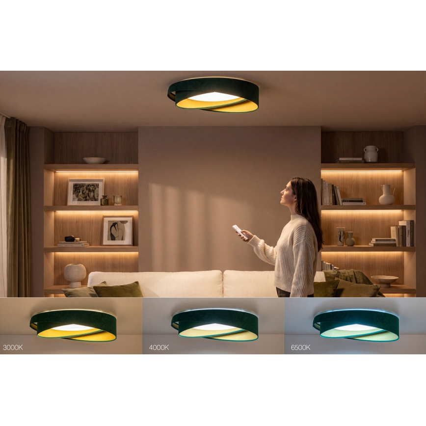 Luminária de teto LED regulável SMART GALAXY MODERN LED/24W/230V 3000–6500K Ø 55 cm verde/dourado + controlo remoto