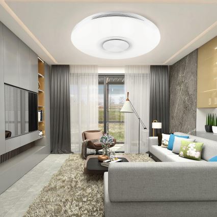 Candeeiro de teto LED RGBW dimerizável com altifalante integrado LED/60W/230V 3000-6000K Ø 40 cm branco + controlo remoto