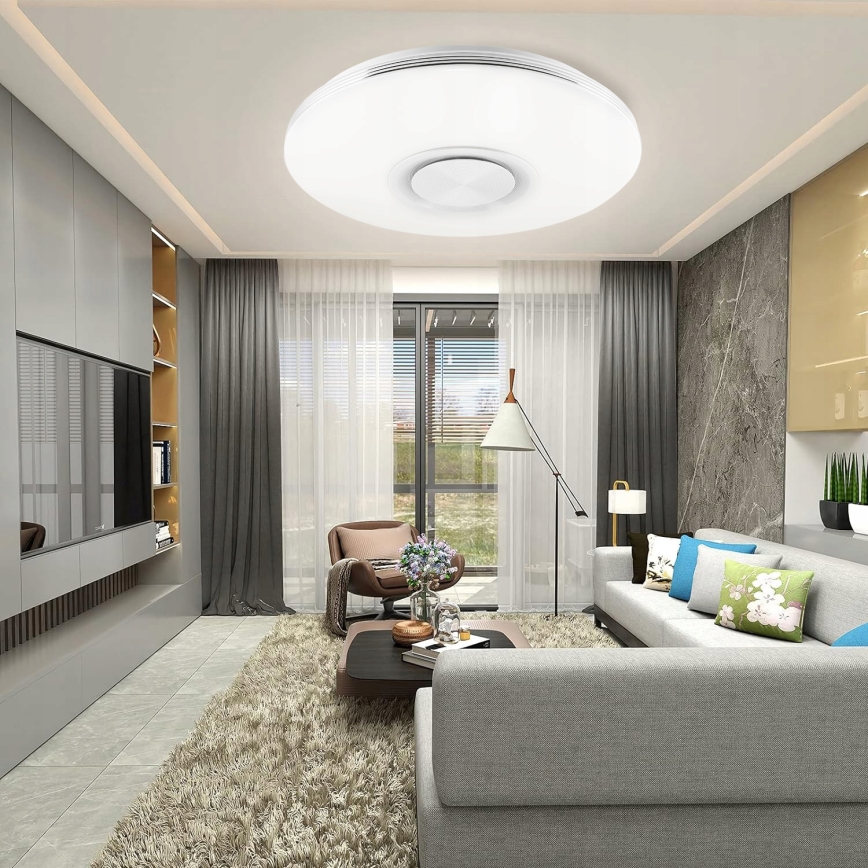Candeeiro de teto LED RGBW dimerizável com altifalante integrado LED/60W/230V 3000-6000K Ø 40 cm branco + controlo remoto