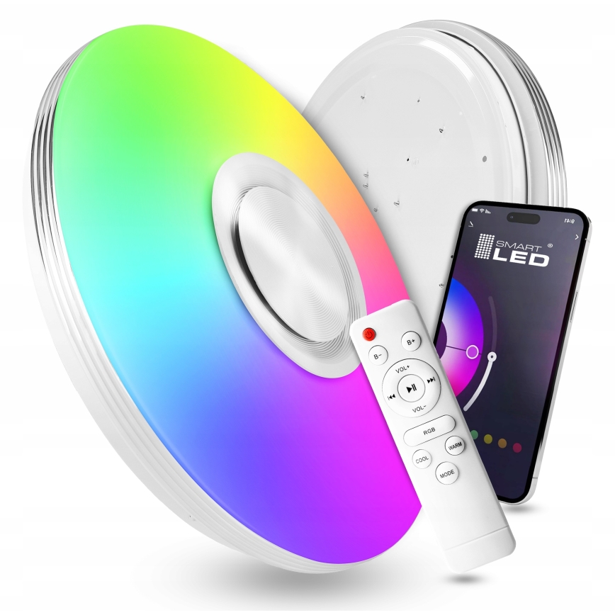 Candeeiro de teto LED RGBW dimerizável com altifalante integrado LED/60W/230V 3000-6000K Ø 40 cm branco + controlo remoto