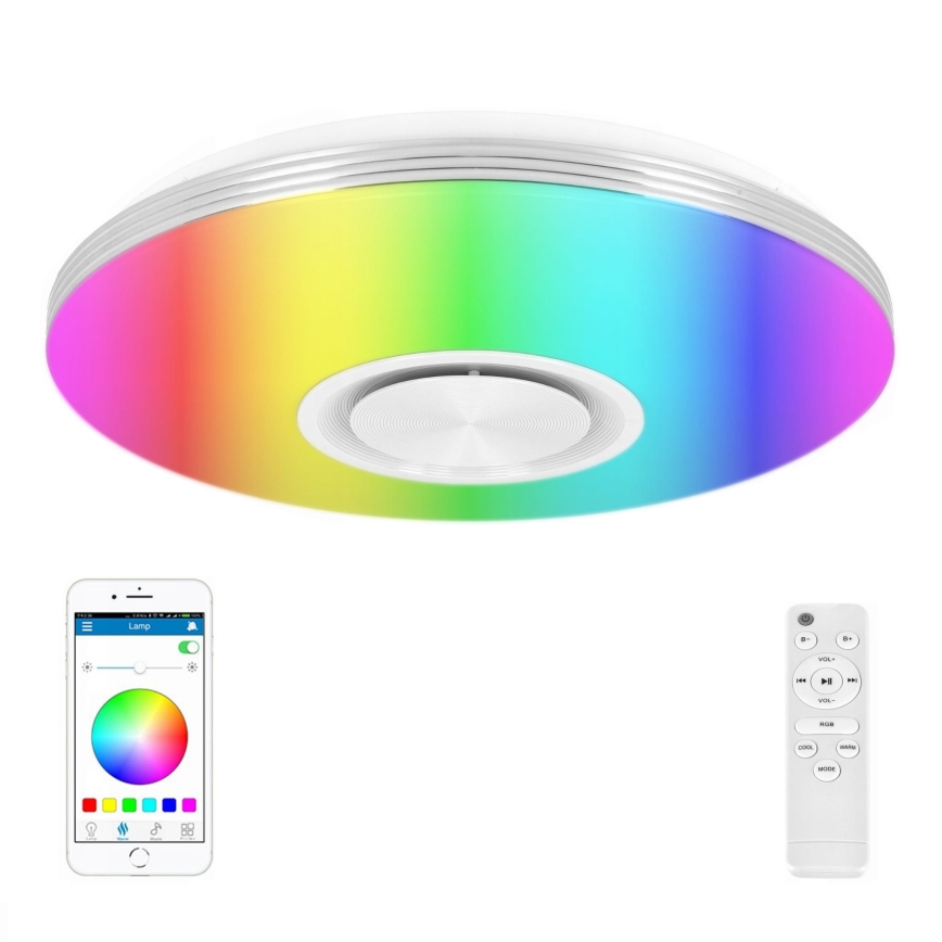 Candeeiro de teto LED RGBW dimerizável com altifalante integrado LED/60W/230V 3000-6000K Ø 40 cm branco + controlo remoto