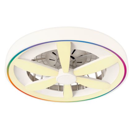 Luminária de teto LED RGBW regulável com ventilador MALAWI LED/48W/230V 3000-6500K branca + controlo remoto