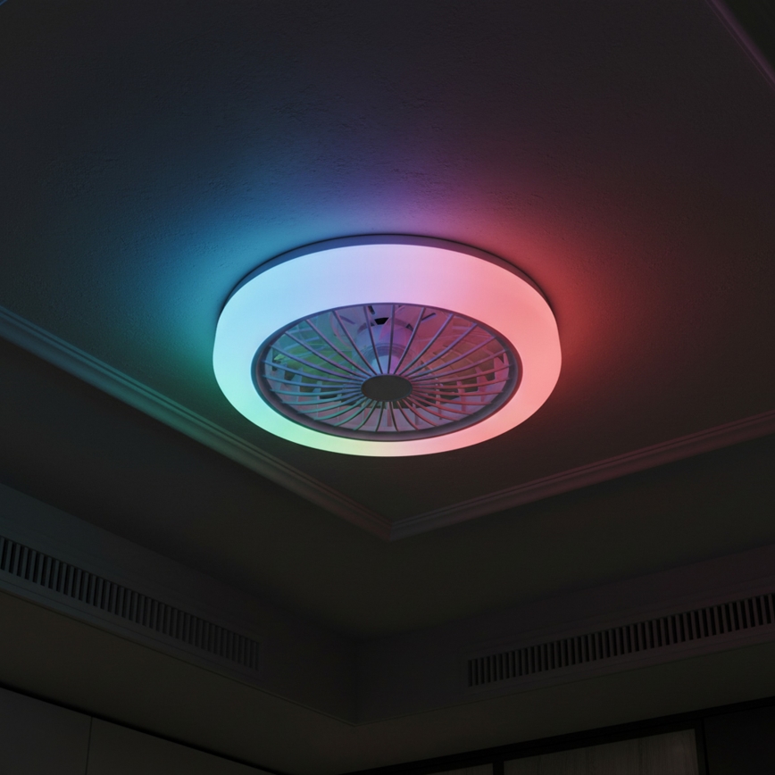 Luminária de teto LED RGBW regulável com ventilador ZAMBIA LED/24W/230V 3000-6500K branca + controlo remoto