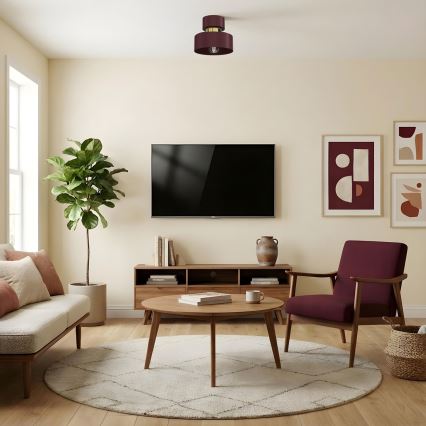 Candeeiro de teto MARTI 1xE27/15W/230V Ø 20,5 cm bordô/dourado