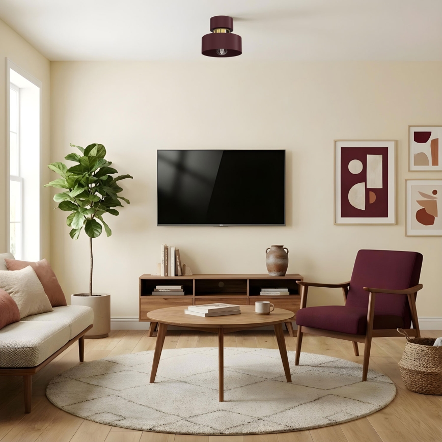 Candeeiro de teto MARTI 1xE27/15W/230V Ø 20,5 cm bordô/dourado