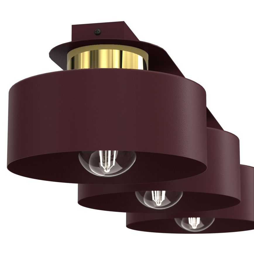 Candeeiro de teto MARTI 3xE27/15W/230V 68x20,5 cm bordô/dourado