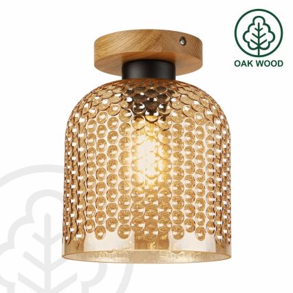 Candeeiro de teto ROCCO WOOD 1xE27/15W/230V carvalho/bege fumê Ø 18 cm