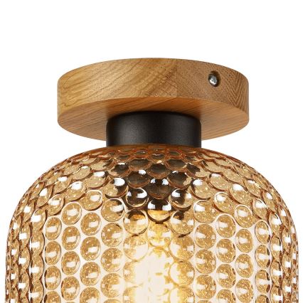 Candeeiro de teto ROCCO WOOD 1xE27/15W/230V carvalho/bege fumê Ø 18 cm