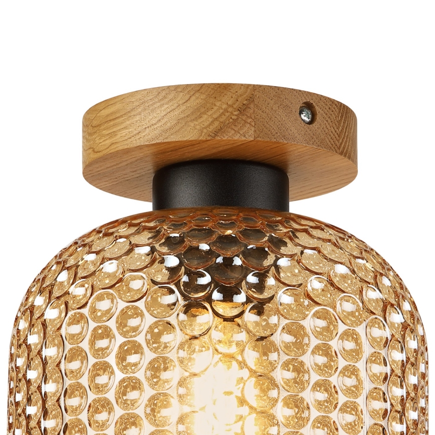Candeeiro de teto ROCCO WOOD 1xE27/15W/230V carvalho/bege fumê Ø 18 cm