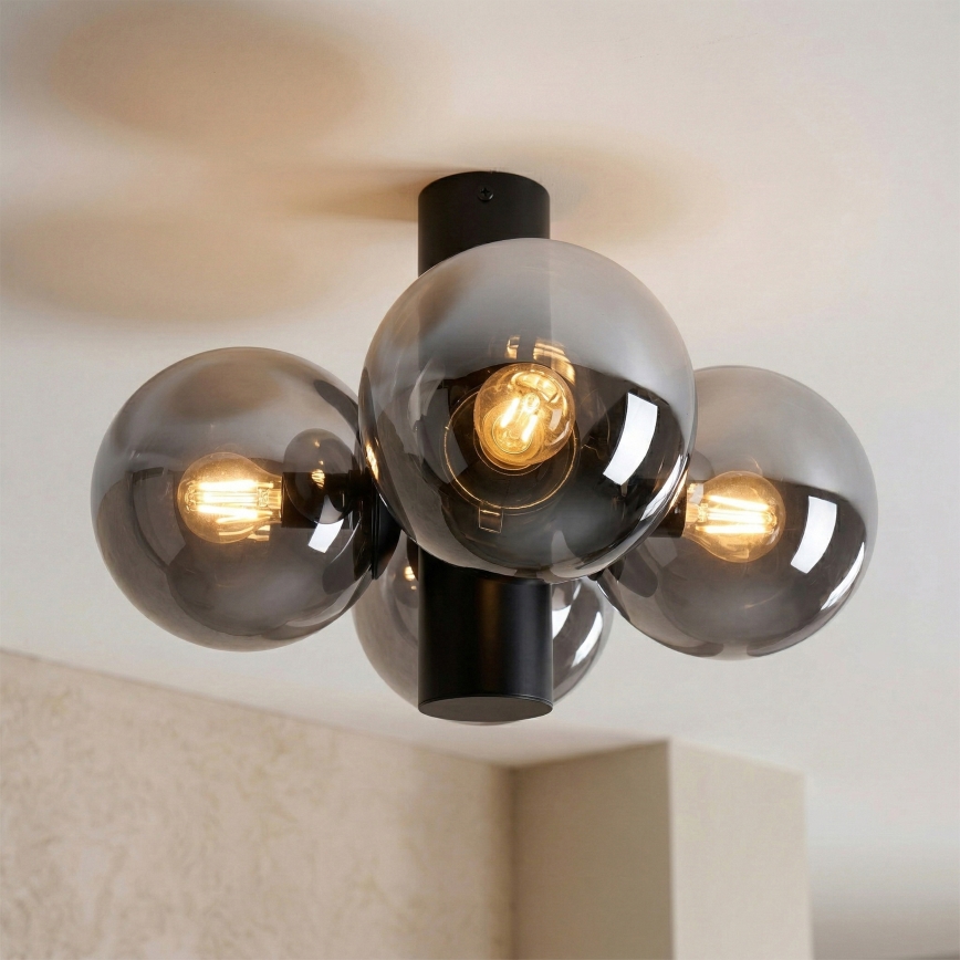 Candeeiro de teto SFERIO 4xE14/5W/230V preto/vidro fumado