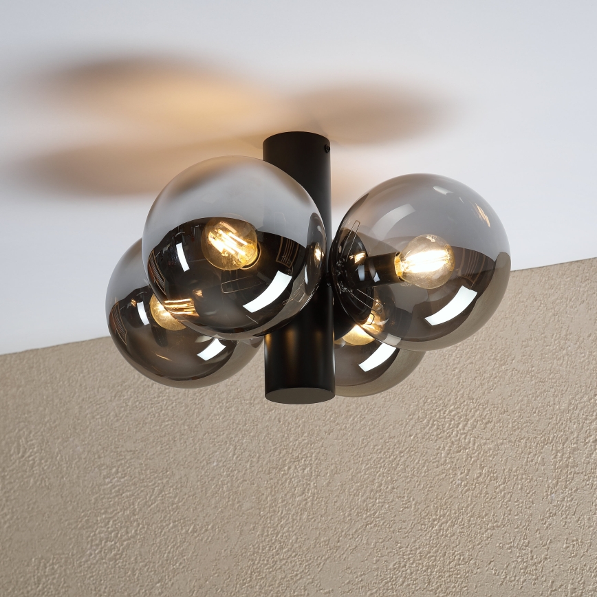 Candeeiro de teto SFERIO 4xE14/5W/230V preto/vidro fumado