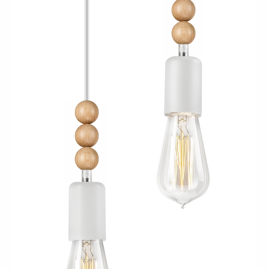 Candeeiro de teto suspenso SIMON 2xE27/60W/230V branco/bétula