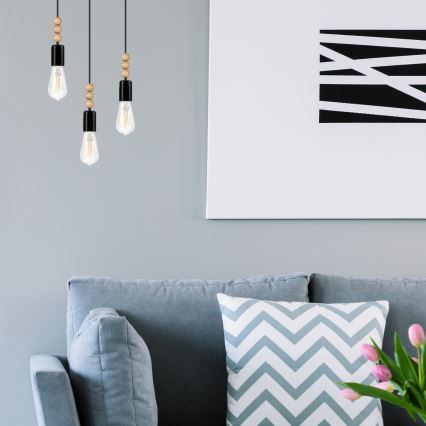 Candeeiro de teto suspenso SIMON 3xE27/60W/230V faia