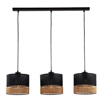 Candeeiro de teto suspenso PAGLIA 3xE27/60W/230V 60 cm rattan