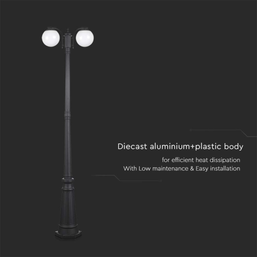 Candeeiro exterior 2xE27/60W/230V IP44 199 cm preto