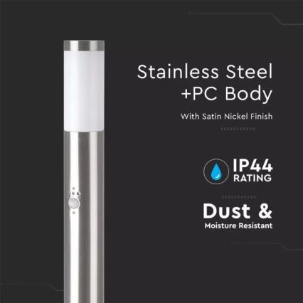 Candeeiro exterior com sensor 1xE27/60W/230V IP44 110cm mate cromado