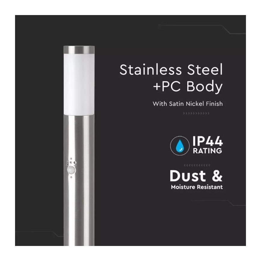 Candeeiro exterior com sensor 1xE27/60W/230V IP44 110cm mate cromado