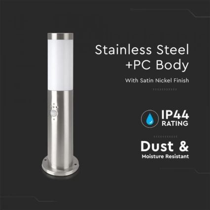 Candeeiro exterior com sensor 1xE27/60W/230V IP44 45cm mate cromado