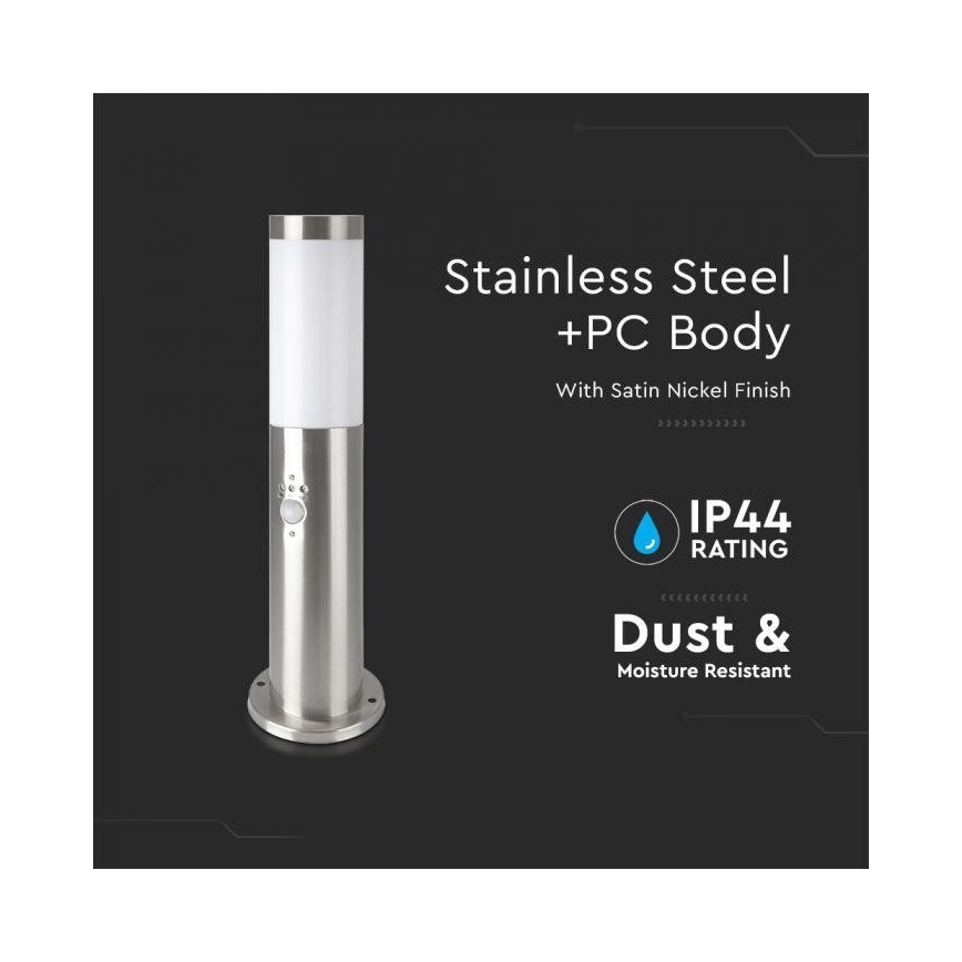 Candeeiro exterior com sensor 1xE27/60W/230V IP44 45cm mate cromado