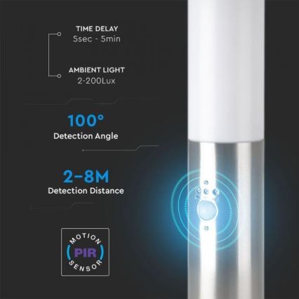 Candeeiro exterior com sensor 1xE27/60W/230V IP44 45cm mate cromado