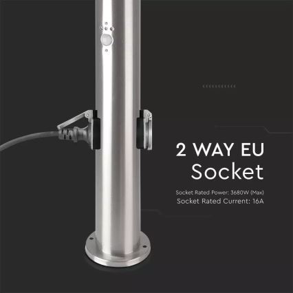 Candeeiro exterior com sensor + 2 tomadas SCHUKO 1xE27/60W/230V IP44 60cm cromado mate