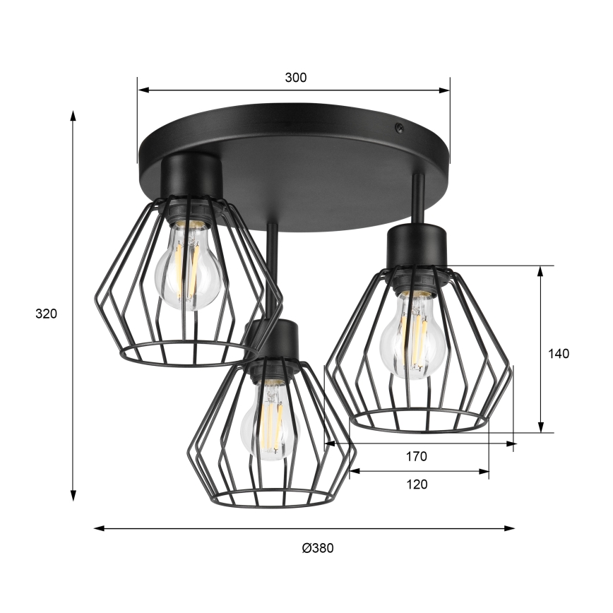Candeeiro integrado AUDREY 3xE27/60W/230V preto