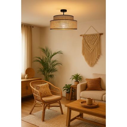 Candeeiro integrado BOHO 1xE27/60W/230V diâmetro 40 cm bege
