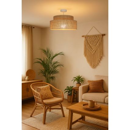 Candeeiro integrado BOHO 1xE27/60W/230V diâmetro 40 cm bege