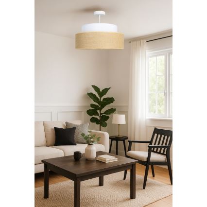 Candeeiro integrado BOHO 1xE27/60W/230V diâmetro 40 cm branco/bege