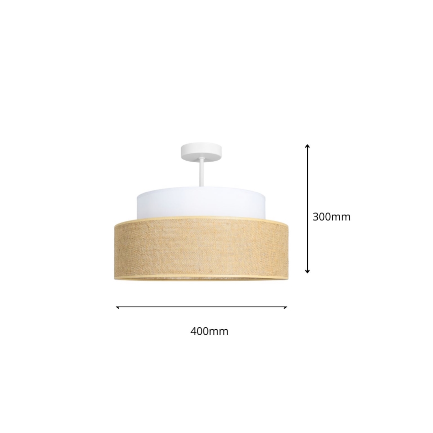 Candeeiro integrado BOHO 1xE27/60W/230V diâmetro 40 cm branco/bege