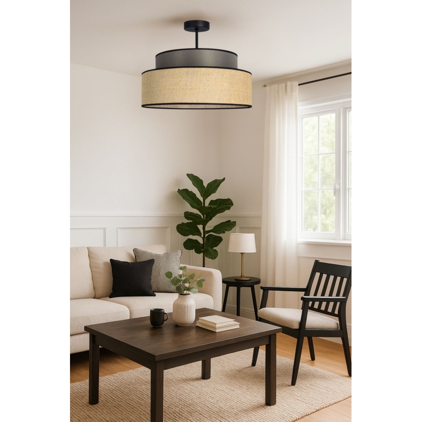 Candeeiro integrado BOHO 1xE27/60W/230V diâmetro 40 cm castanho/bege