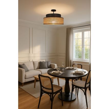 Candeeiro integrado BOHO 1xE27/60W/230V diâmetro 40 cm castanho/bege