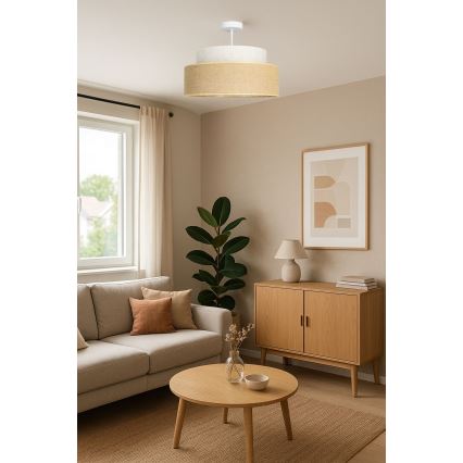 Candeeiro integrado BOHO 1xE27/60W/230V diâmetro 40 cm creme/bege
