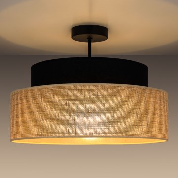 Candeeiro integrado BOHO 1xE27/60W/230V diâmetro 40 cm preto/bege