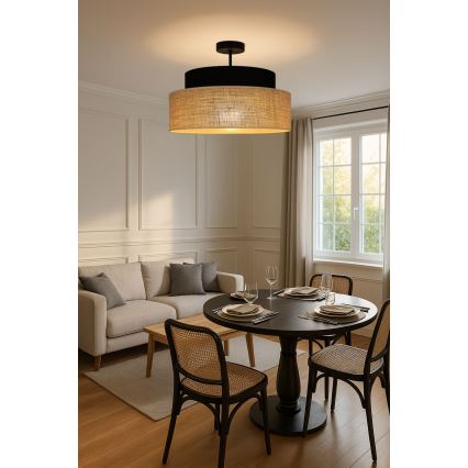 Candeeiro integrado BOHO 1xE27/60W/230V diâmetro 40 cm preto/bege