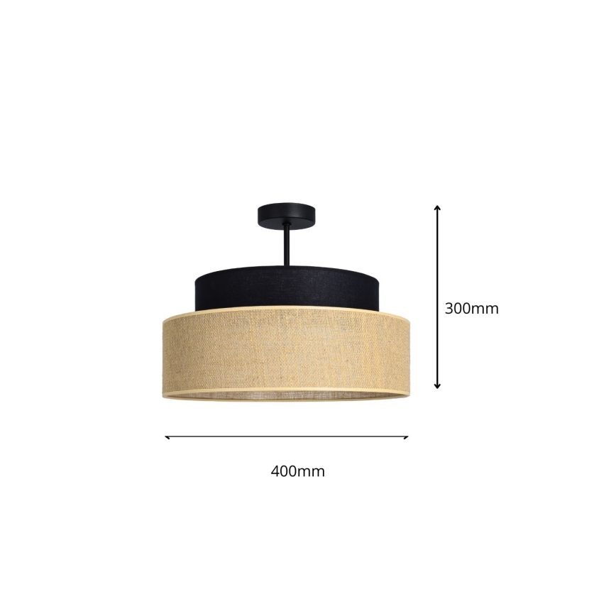 Candeeiro integrado BOHO 1xE27/60W/230V diâmetro 40 cm preto/bege