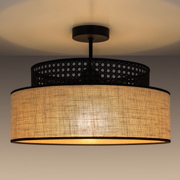 Candeeiro integrado BOHO 1xE27/60W/230V diâmetro 40 cm preto/vime