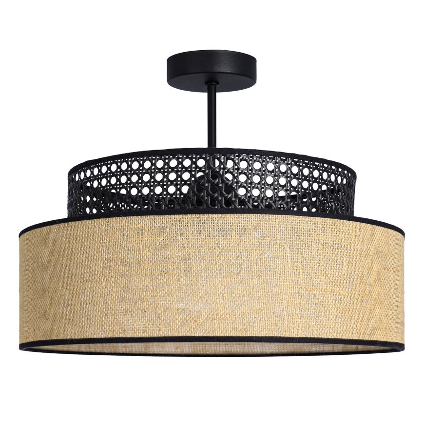 Candeeiro integrado BOHO 1xE27/60W/230V diâmetro 40 cm preto/vime