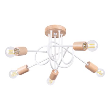 Candeeiro integrado EMBER 5xE27/15W/230V branco/bege/faia