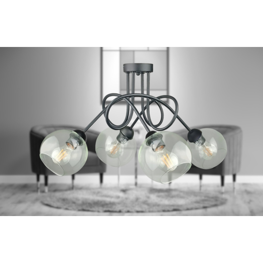 Candeeiro integrado EVIE 4xE27/60W/230V antracite/transparente