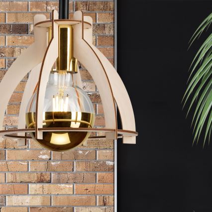 Candeeiro integrado LANDO 1xE27/15W/230V diâmetro 21 cm faia