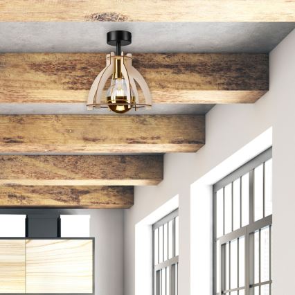 Candeeiro integrado LANDO 1xE27/15W/230V diâmetro 21 cm faia