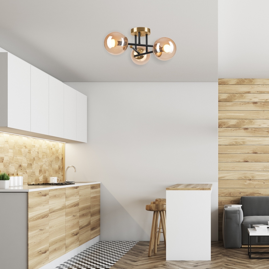 Candeeiro integrado MALENA 3xE14/5W/230V dourado/preto/fumado bege