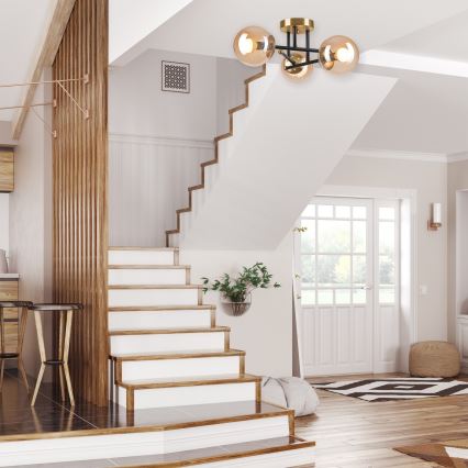 Candeeiro integrado MALENA 3xE14/5W/230V dourado/preto/fumado bege