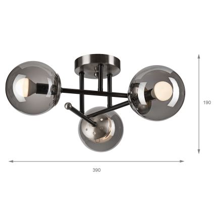 Candeeiro integrado MALENA 3xE14/5W/230V preto/fumado