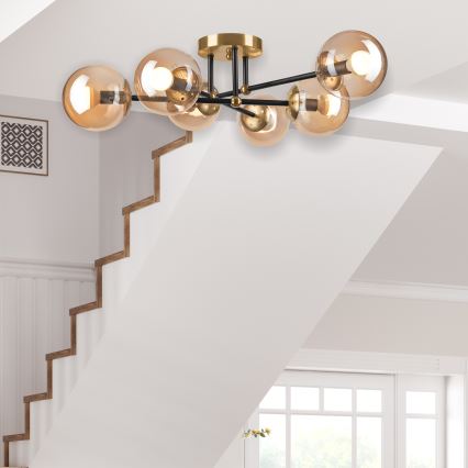 Candeeiro integrado MALENA 6xE14/5W/230V dourado/preto/fumado bege