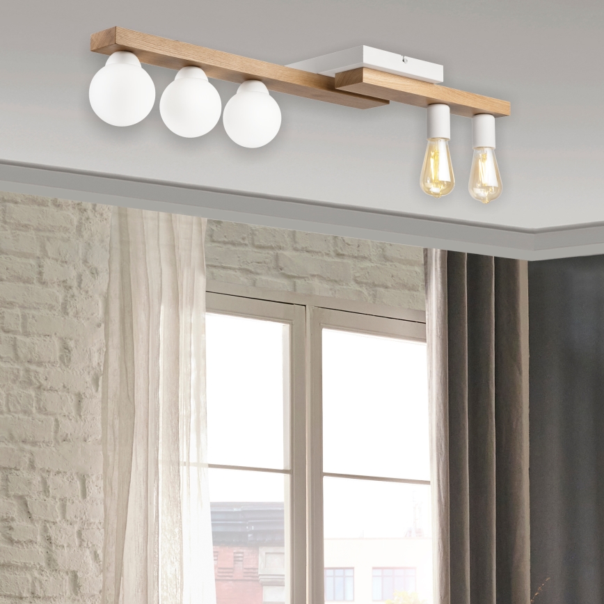 Candeeiro integrado MATTE 2xE27/15W/230V + 3xG9/5W/230V branco/carvalho